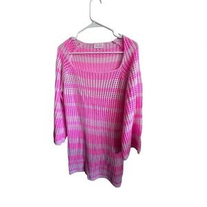 Pink Lily Square Neck Long Sleeve Cropped Oversized Net Sweater Size Medium
